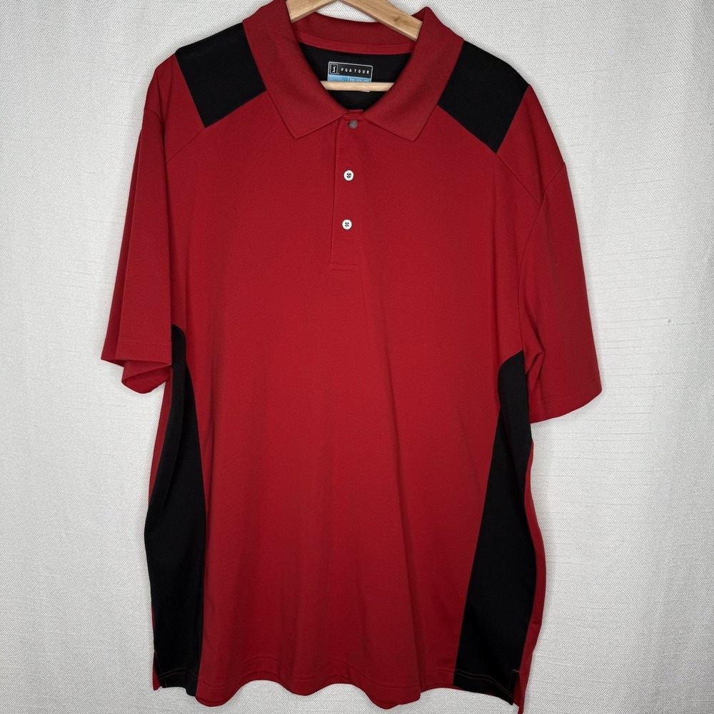 PGA Tour Airflux Golf Polo Shirt Mens XXL Red Black Colorblock Performance